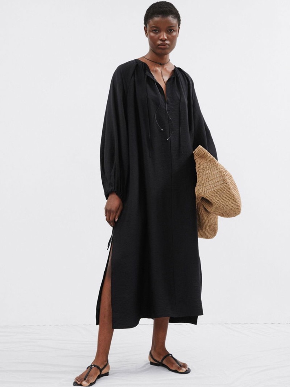 & Other Stories Black Long Sleeve Maxi Dress with Side Slits